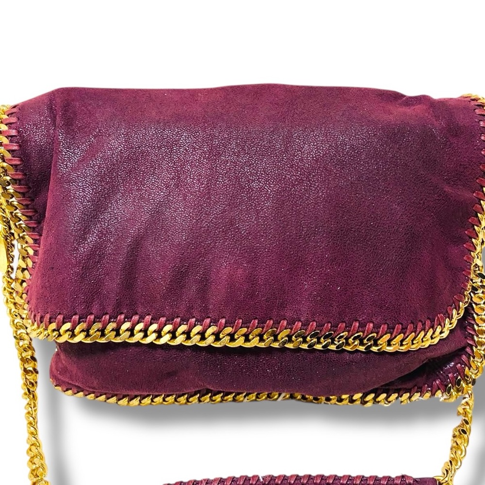 Stella McCartney Falabella Burgundy Purple Shaggy Deer Shoulder Bag Goldtone HW - Picture 4 of 17